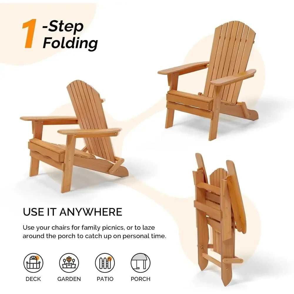 Set of 4 Wooden Outdoor Adirondack Chairs, Ideal for Patio, BBQ, Porch, Yard, and Pool Side