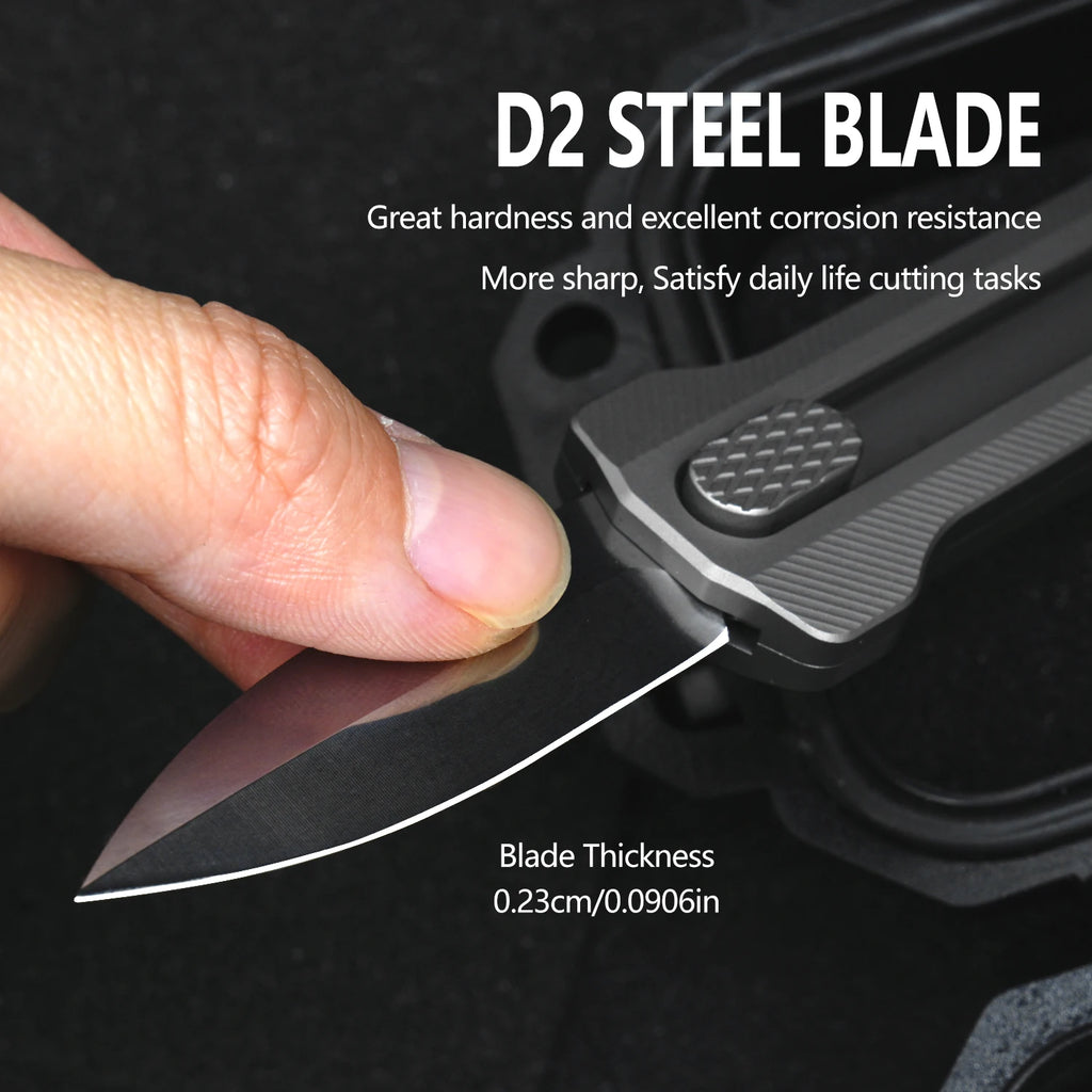 Titanium Alloy EDC Pocket Knife, D2 Steel Fixed Blade, With Window Breaker, for Outdoor Camping Hunting Hiking, Small Cutting Tool