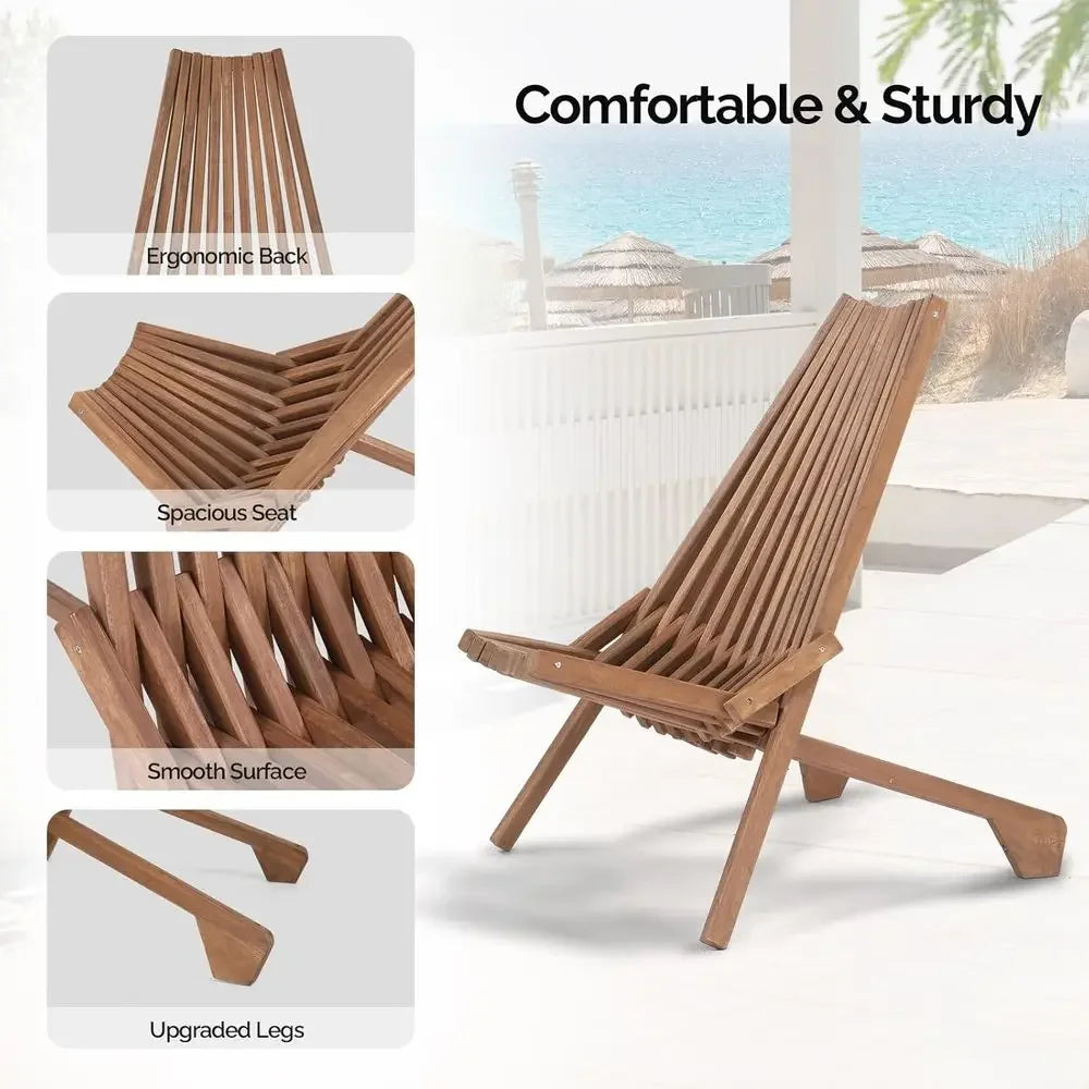 Weather-Resistant Acacia Wood Outdoor Chairs Set of 4, Comfortable Adirondack Chairs for Patio, Deck, or Camping, Supports Up to 350 lbs.