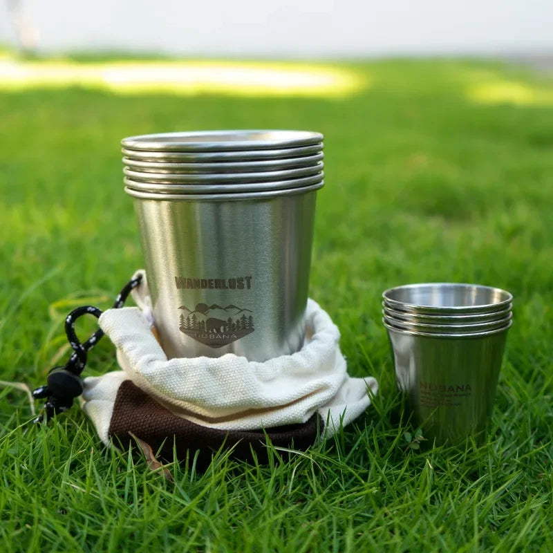 Outdoor 304 Stainless Steel Cup Set Camping Cup 4/6/8PCS Camping Portable Water Cup Travel Coffee Cup Picnic