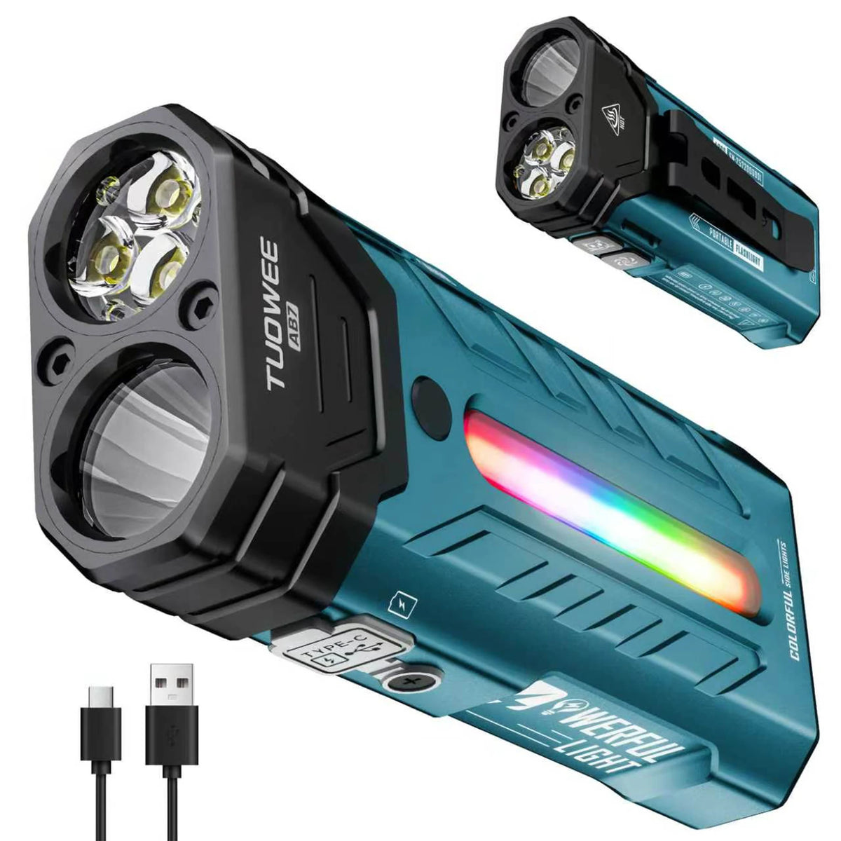 5000LM Rechargeable Magnetic LED Flashlight, 55 Modes, RGB Ambient Light, Spotlight & Floodlight, for Camping Hiking Emergency Use - Macgyverzoutpost