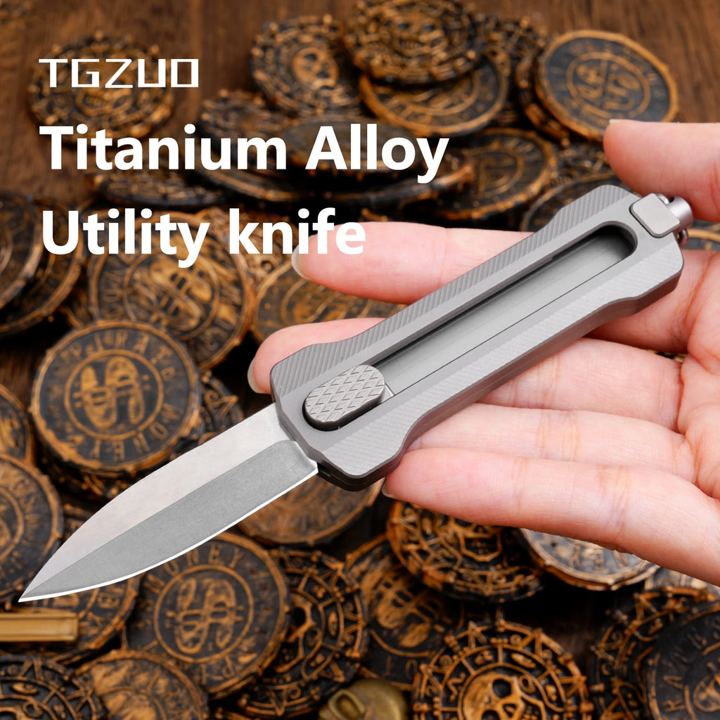 Titanium Alloy EDC Pocket Knife, D2 Steel Fixed Blade, With Window Breaker, for Outdoor Camping Hunting Hiking, Small Cutting Tool