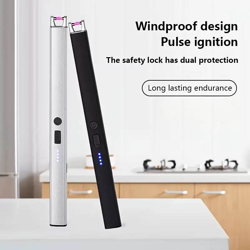 1Pc Rechargeable Candle Lighter, Dual Arc Pulse Igniter Wind Resistant, Visual Power Display, Kitchen Aroma Candle Daily Use, Random Color