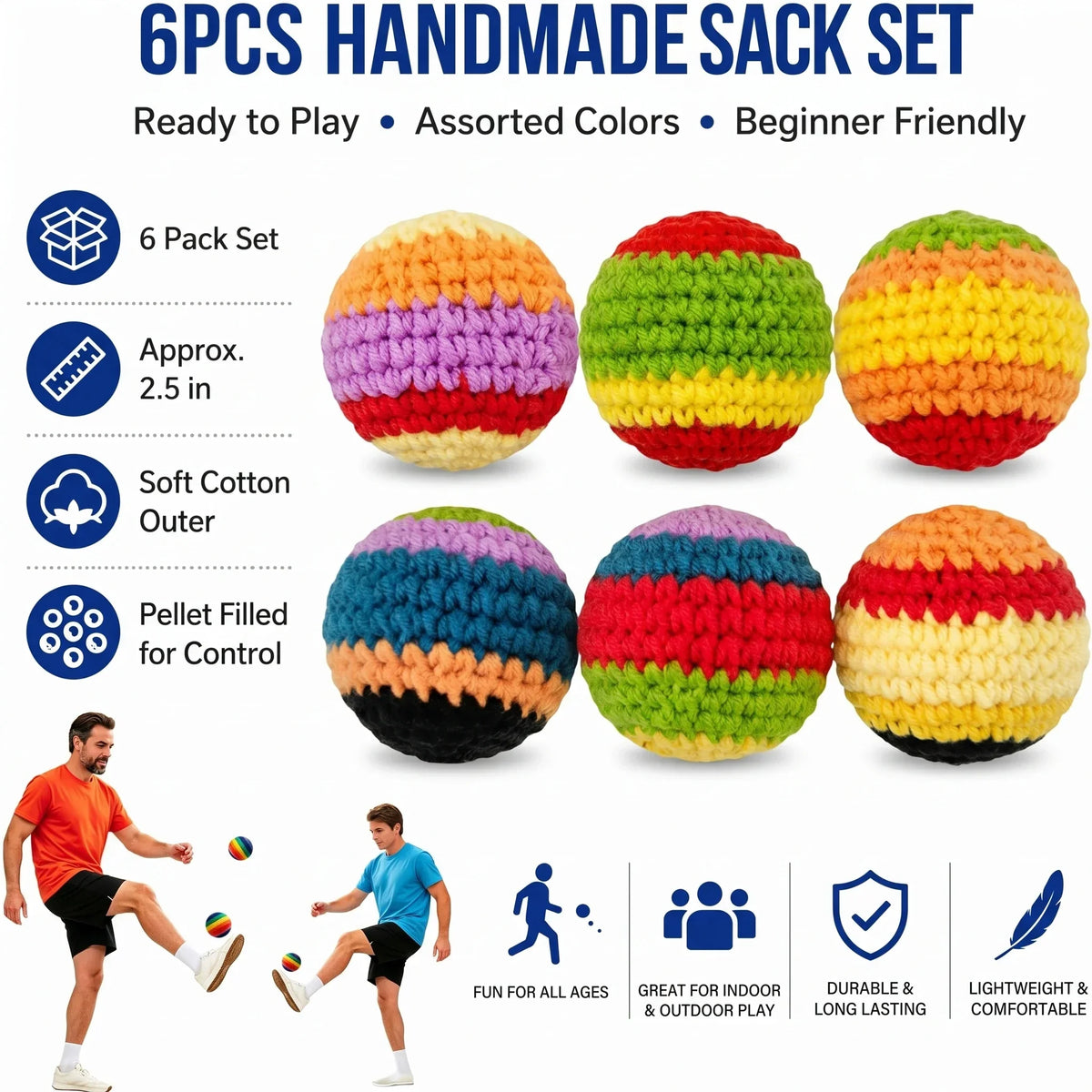 Hand-Knitted Hacky Sack Footbag Set, Cotton Crochet Kick Balls, Geometric Juggling Balls for Kids Adults Outdoor Games