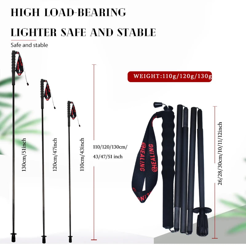 Local+ 2PCs Carbon Fiber Foldable 5-Sections Ultra-Light 110g Trekking Poles Walking Cane, 110/120/130cm Fixed Length Hiking Sticks Lightweight Portable Gear Caron Fiber Black Tech - Macgyverzoutpost