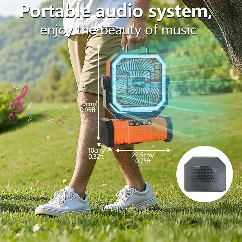 20000mAh Camping Fan with LED Lantern, Rechargeable Battery Operated Oscillating Fan with Remote & Hook, Portable Tent Fan 4 Speeds for Outdoor Camp RV Jobsite Power Outage