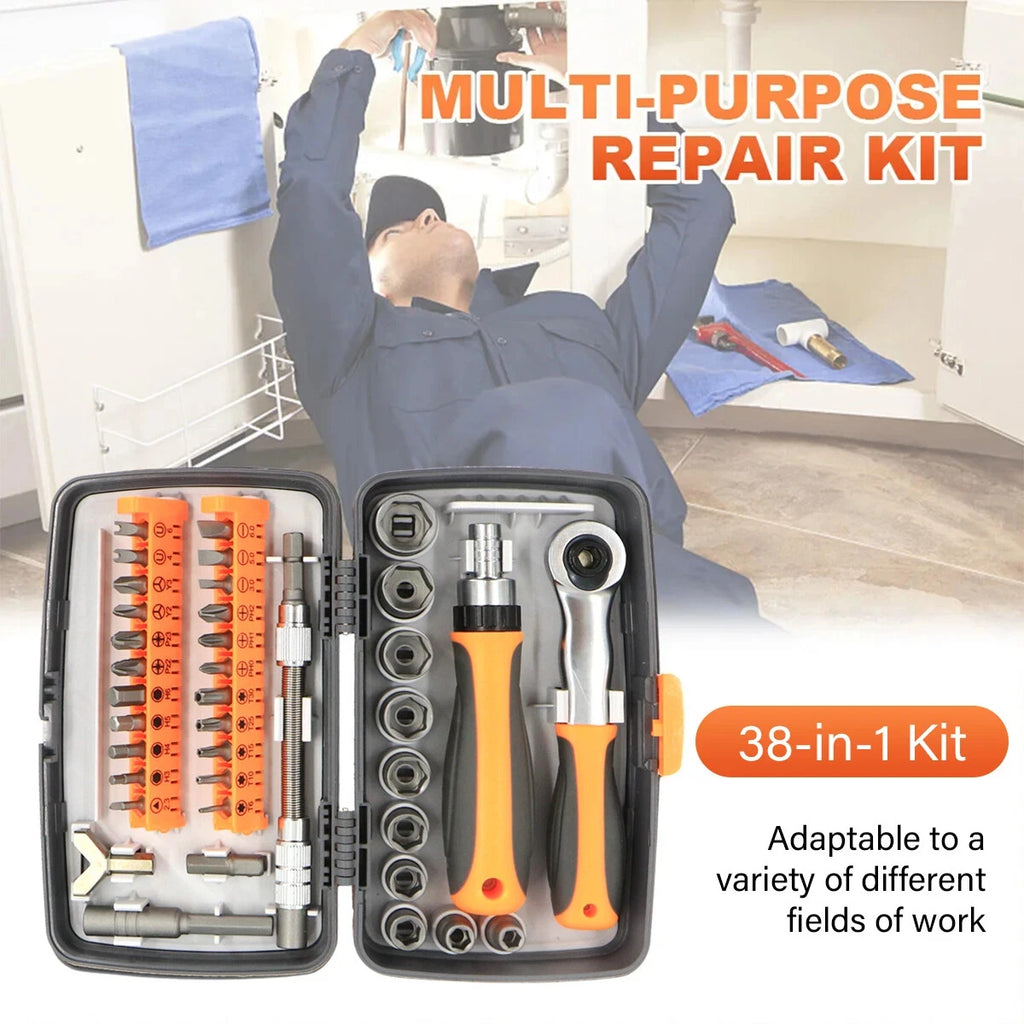 38 in 1 Household Labor Saving Ratchet Screwdriver Bit Set Multipurpose Tool Kit Hardware Tools Combination Wrenches Toolbox