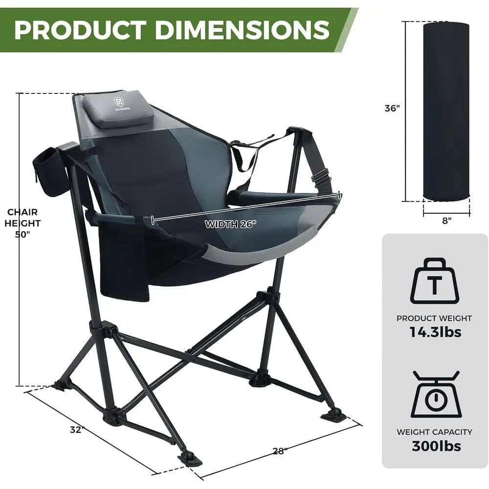 Oversized Portable Hammock Chair with Cup Holder, Heavy-Duty Swing for Camping, Supports 400lbs