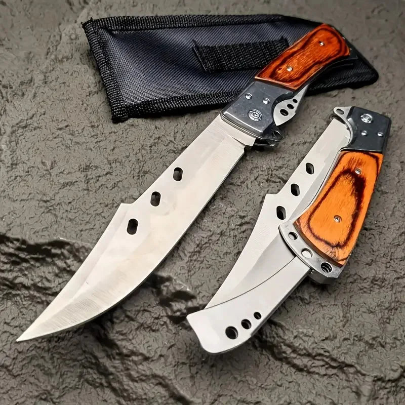 Outdoor Folding Knife, Tri-fold Knife with Nylon Sheath, Suitable for Outdoor Camping, Wilderness Exploration