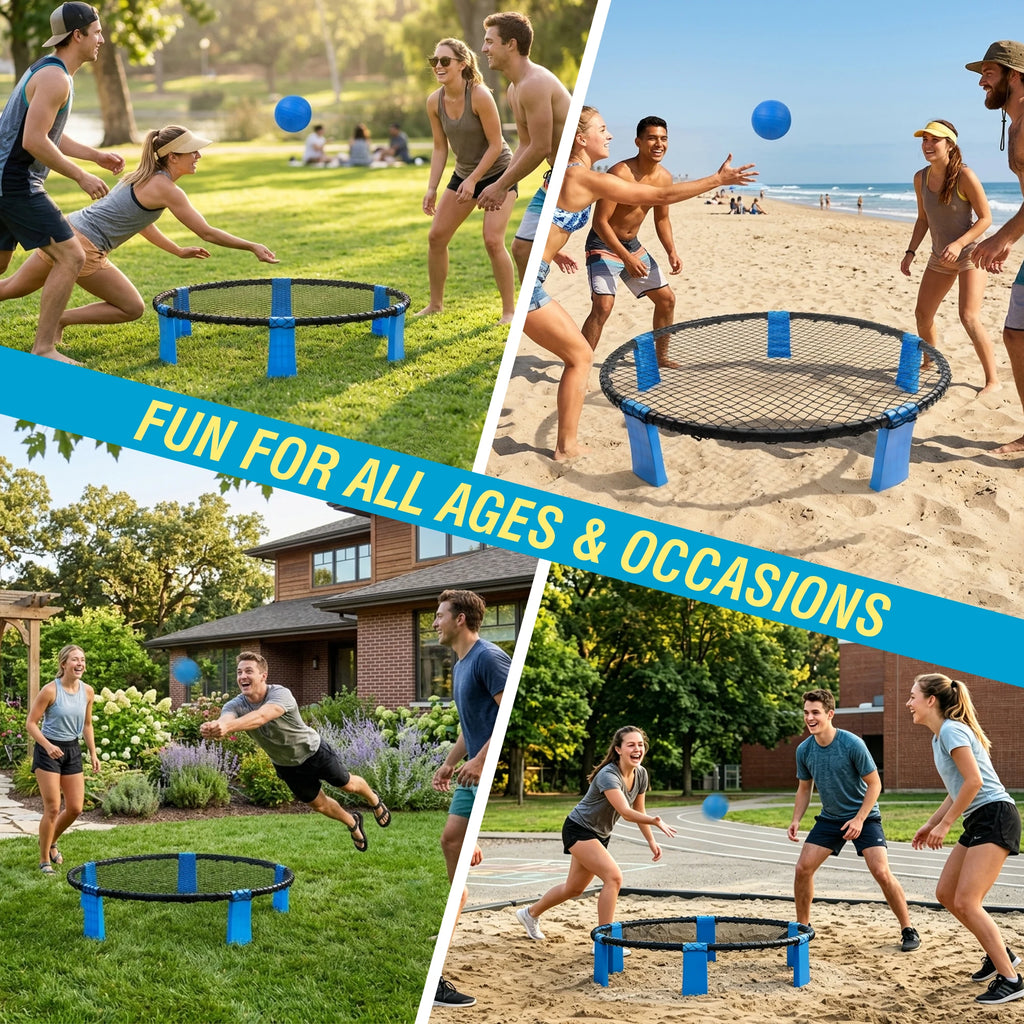 Portable Beach Ball Game with 2 Balls Outdoor Roundnet Game Set Sturdy Playing Net & Carry Bag, Classic Family Entertainment Game for Beach, Backyard, Lawn, Park, Camping and Gathering