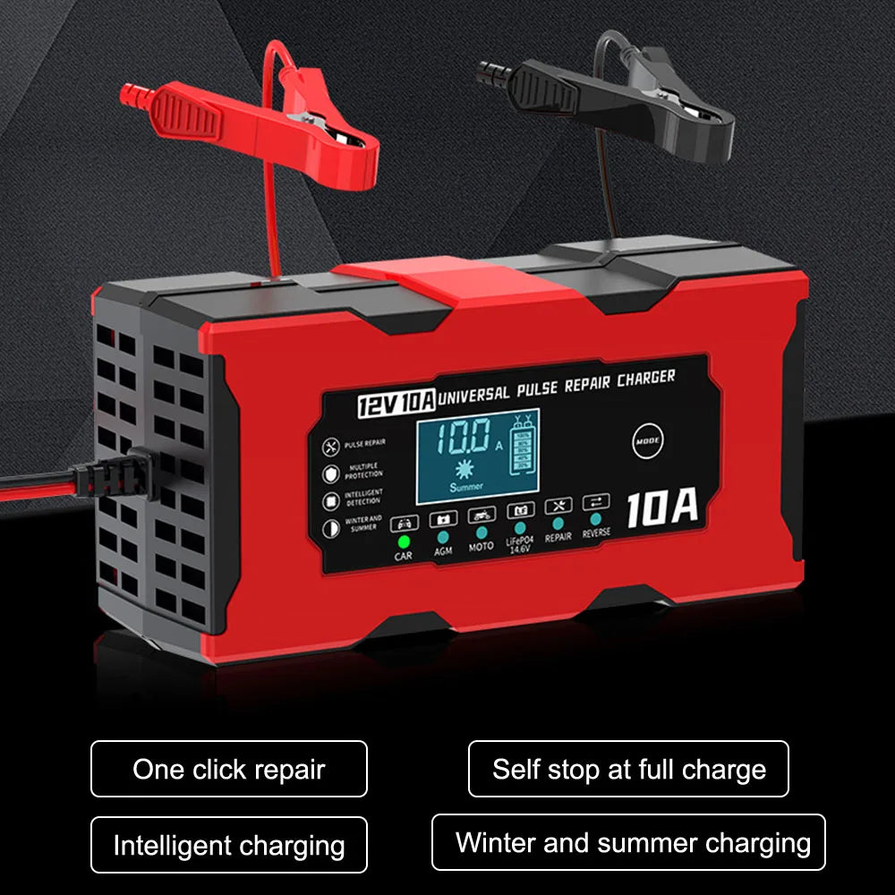 Battery Charger Intelligent Smart Battery Charging 12V 10A Fast Power Charging Pulse Repair Tools Digital Display For SUV Motorcycle Truck RV Universal - Macgyverzoutpost