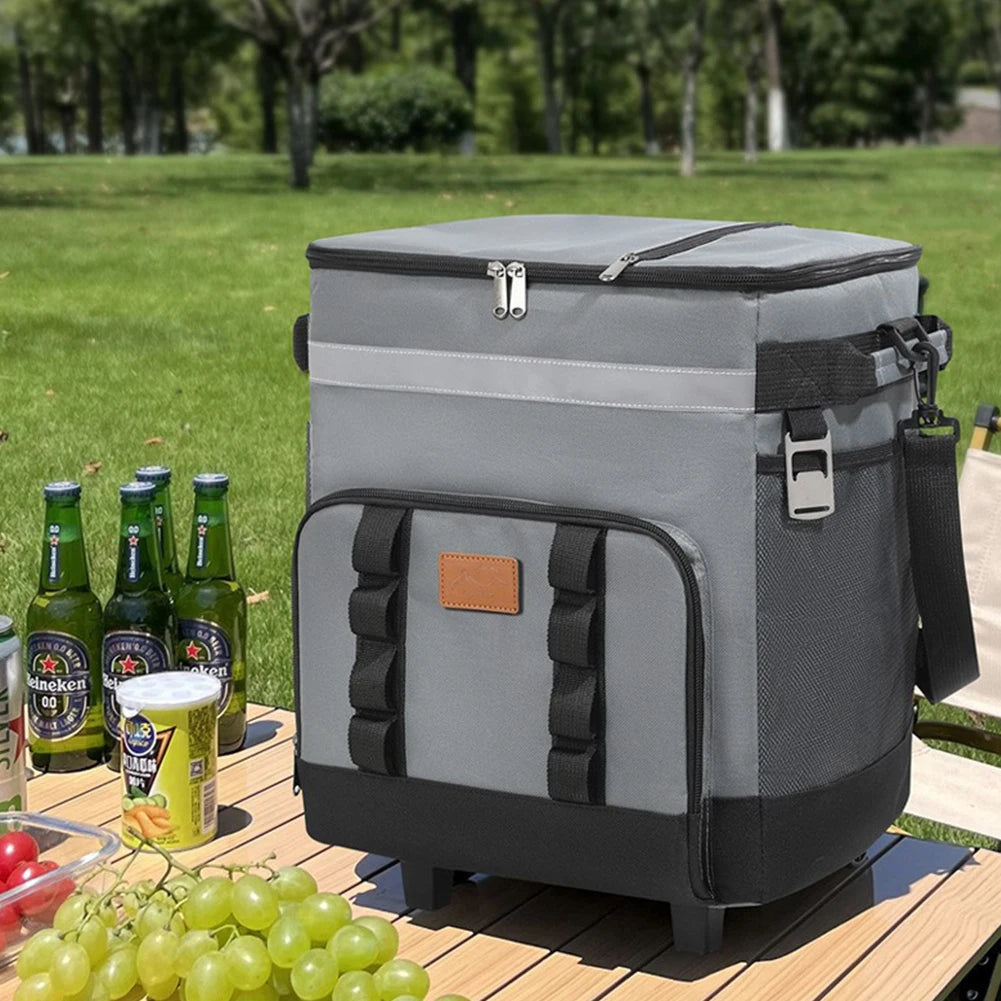 Insulated Rolling Cooler Bag Proof Picnic Trolley Box Detachable Large Thermal Food Delivery Box for Camping Refrigerator