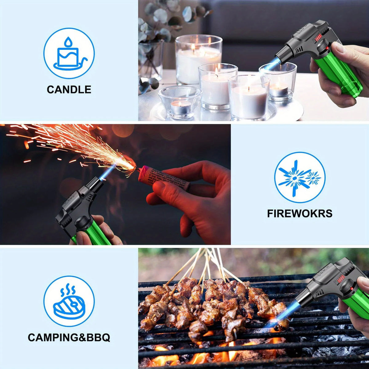 4PCS Butane Torch Lighter Portable Windproof Jet Flame Lighter for Outdoor Camping Barbecue Fireplace Candles Cooking