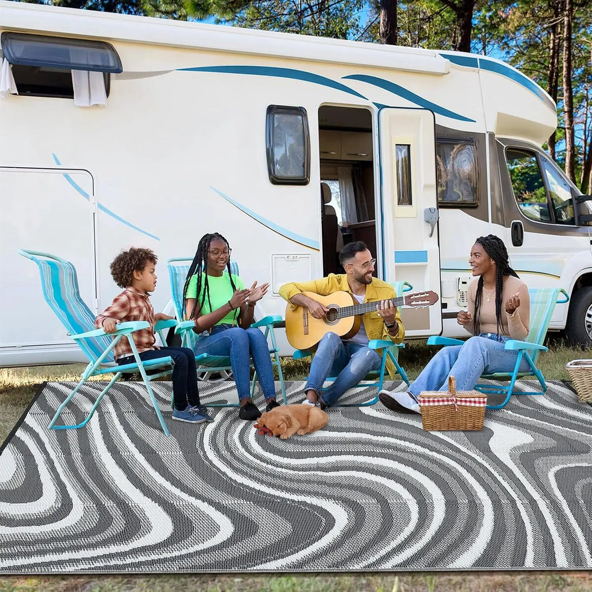 Garvee Waterproof Outdoor Rug 10x14ft Abstract Outdoor Camping Rug with Portable Bag Large Reversible Plastic Straw Foldable Lightweight