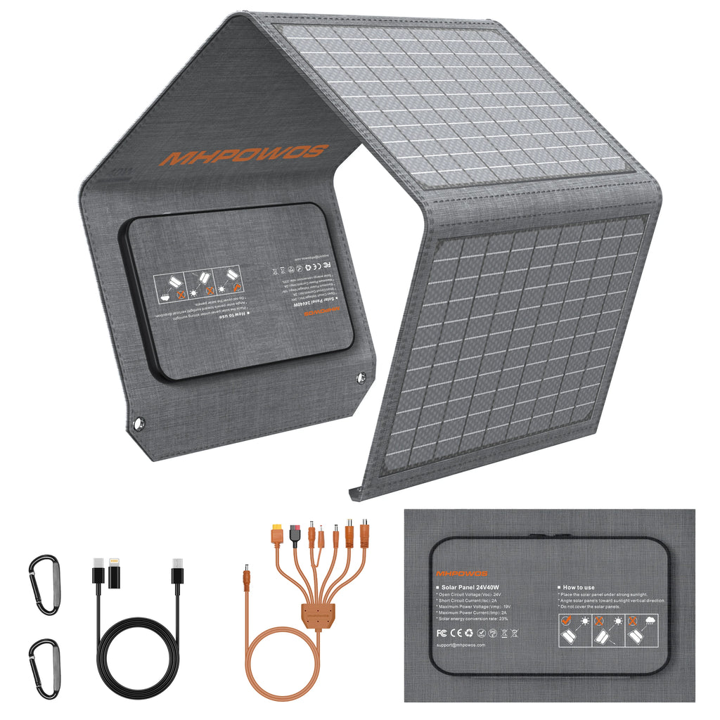 MHPOWOS 40W Foldable Solar Panel 5V USB Portable Battery Charger for Cell Phone Waterproof Power Bank - Macgyverzoutpost