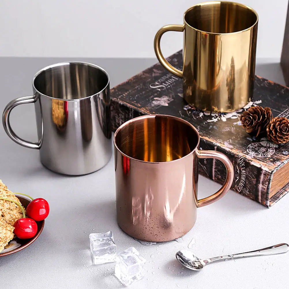 2Pcs Stainless Steel Mug Set Premium Double Walled Metal Coffee Mug for Hot Cold Drinks Home Office Cafe Camping Travel Gift