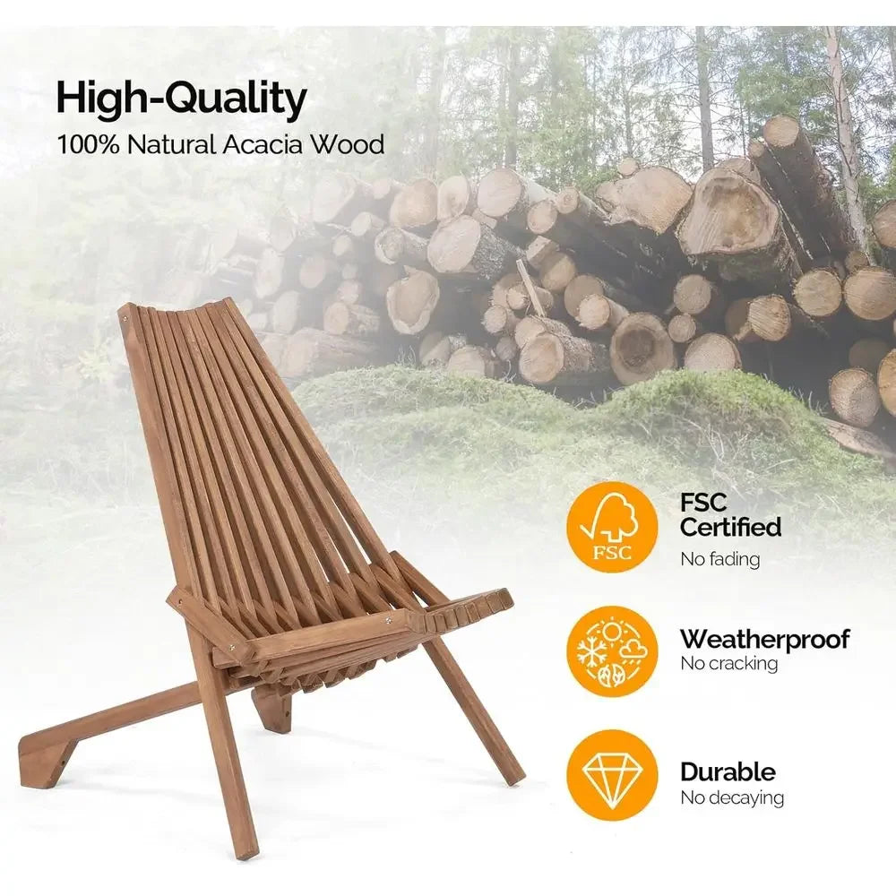 Weather-Resistant Acacia Wood Outdoor Chairs Set of 4, Comfortable Adirondack Chairs for Patio, Deck, or Camping, Supports Up to 350 lbs.