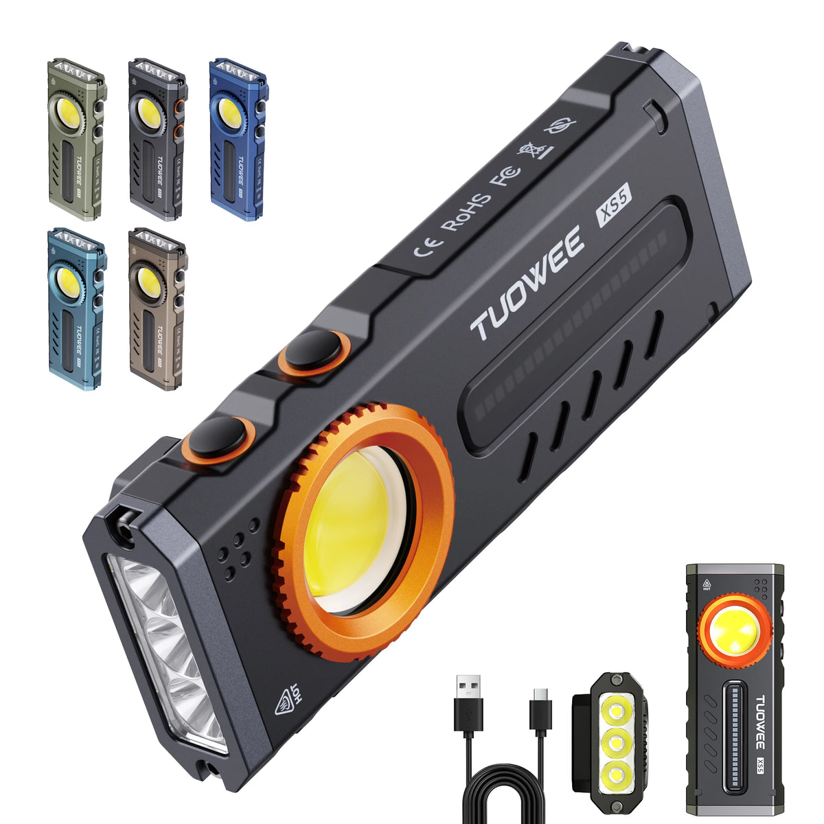 2000LM EDC Bright Flashlight, 11 Lighting Modes, RGB Color Light & Red Light, Magnetic Base, Pocket Clip, Stepless Dimming, Portable Torch