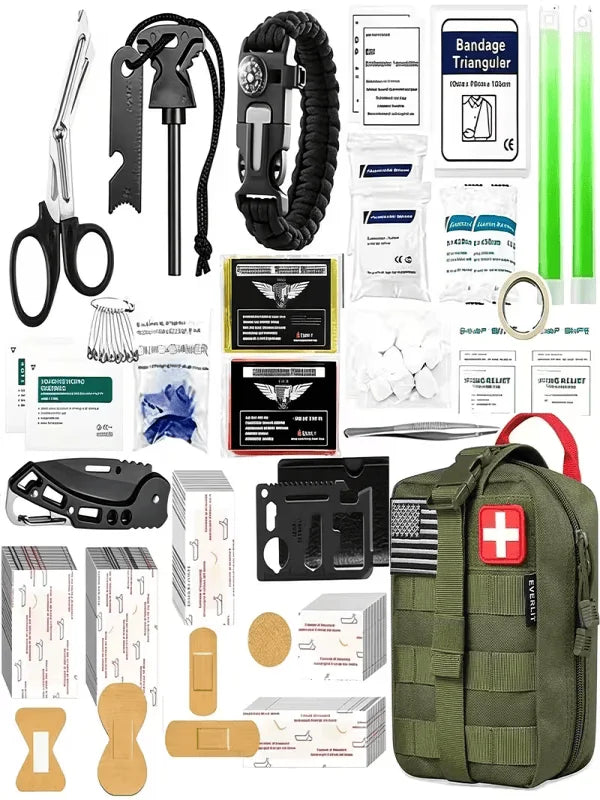 258-Piece Emergency Survival Kit Portable Travel First Aid Kit Car Camping Gear Tactical Hiking EVA Bag Office Boat Accident Pack