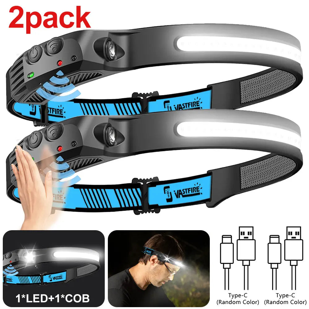 1000mAh COB LED Headlamp Induction Head Lamp Built-in Battery USB Rechargeable Head Flashlight Outdoor Camping Fishing Sensor Headlight - Macgyverzoutpost