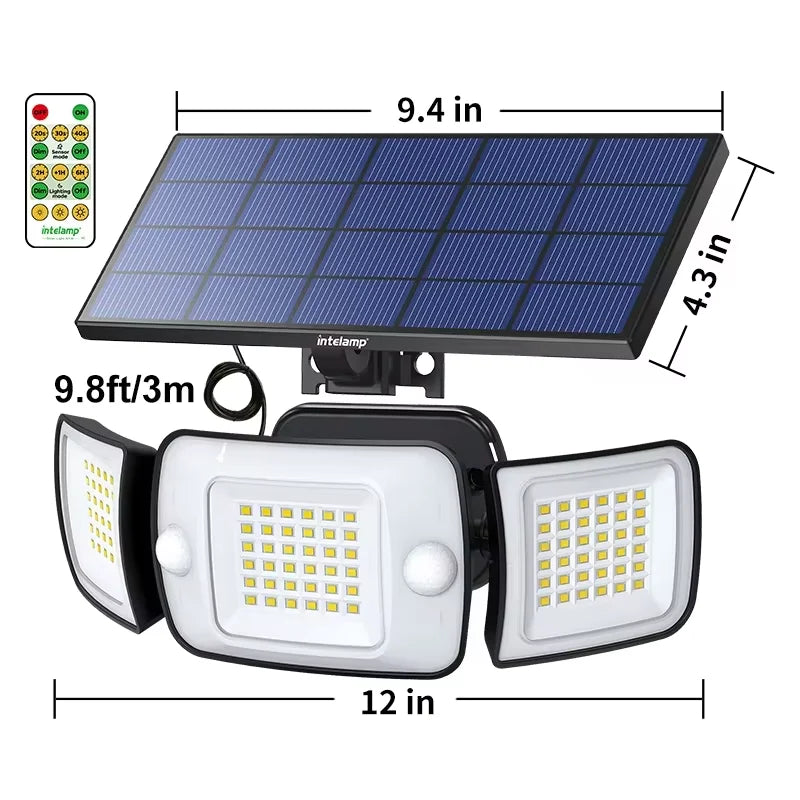 Intelamp Top Brand Long Life 4000Mah Outdoor Solar Led Lights Spotlight Large Solar Panel With 3 Modes Two Motion Sensors Security Flood Light For Garden Yard Garage - Macgyverzoutpost