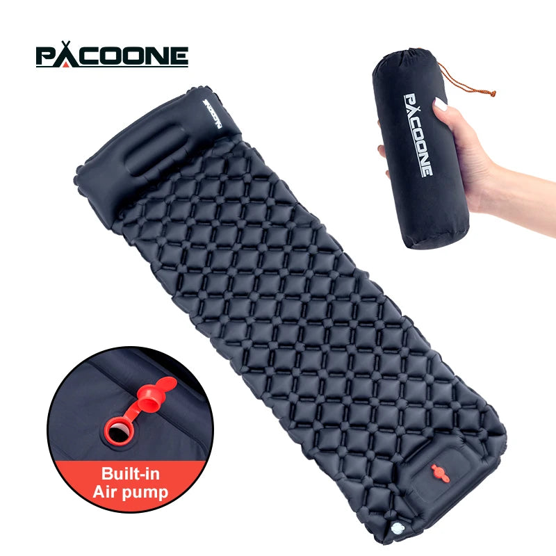 PACOONE Outdoor Sleeping Pad Camping Inflatable Mattress Built-in Pump Ultralight Air Cushion Travel Mat With Headrest For Travel - Macgyverzoutpost
