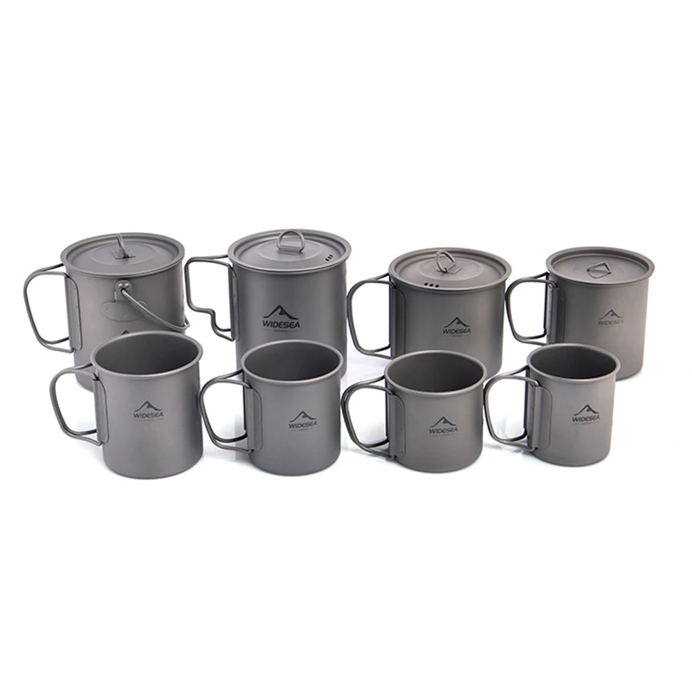 Widesea Ultralight Pure Titanium Camping Cup with Foldable Handle Multiple Capacity Portable Outdoor Mug for Hiking Backpacking