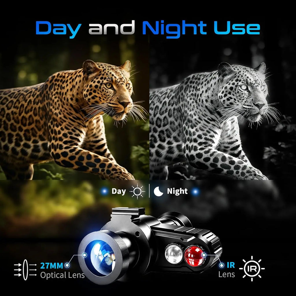 Head-Mounted Night Vision Monocular Goggles with Elastic Head Strap, Default 7X Magnification, Digital Infrared NVG Equipment 1148FT Range with 1.54in HD Screen, Rechargeable