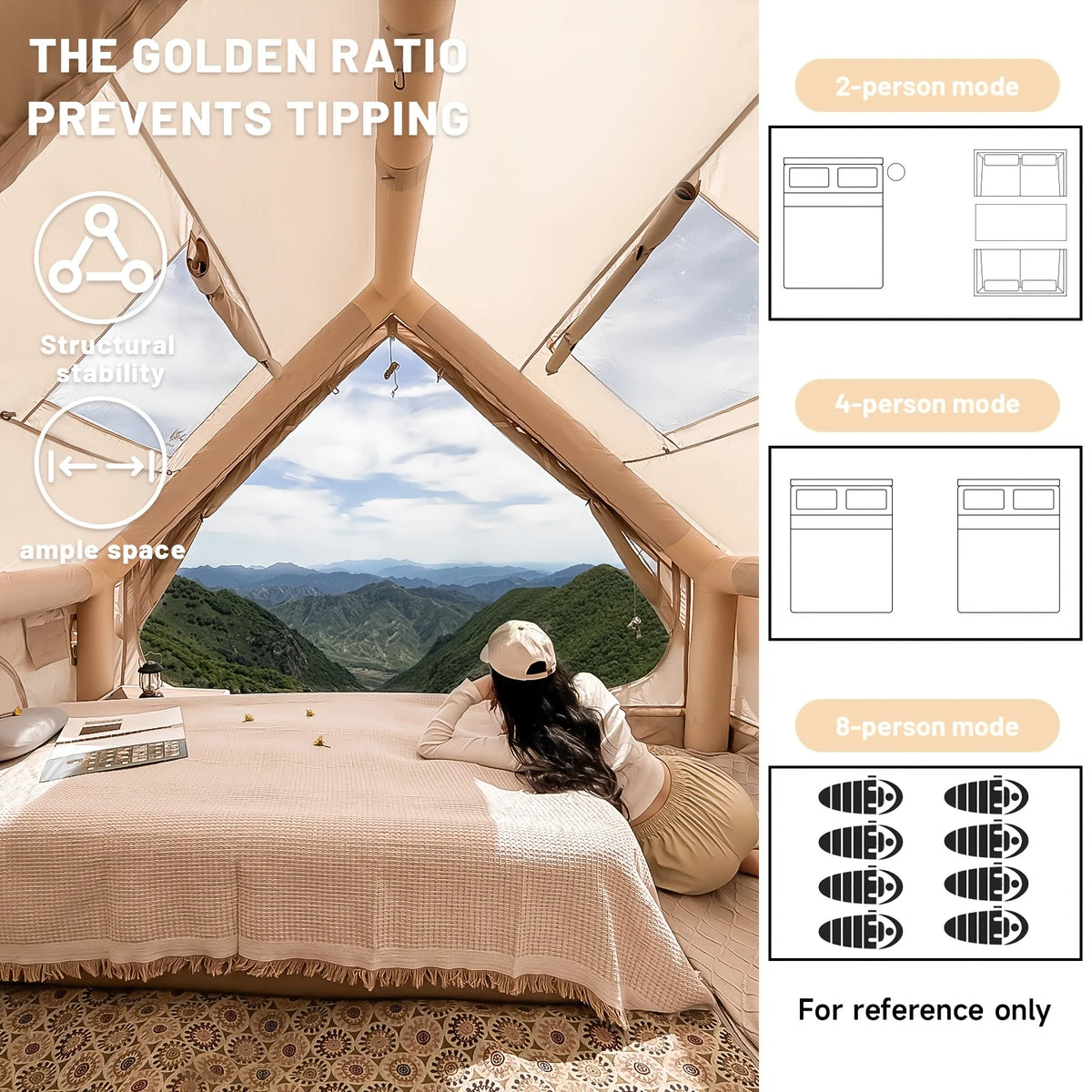 Inflatable Camping Tent for 4-8 People- Quick SetupBlow-Up Tent, 4-Season Versatile, Waterproof PortableOutdoor Tent with Stove outlet