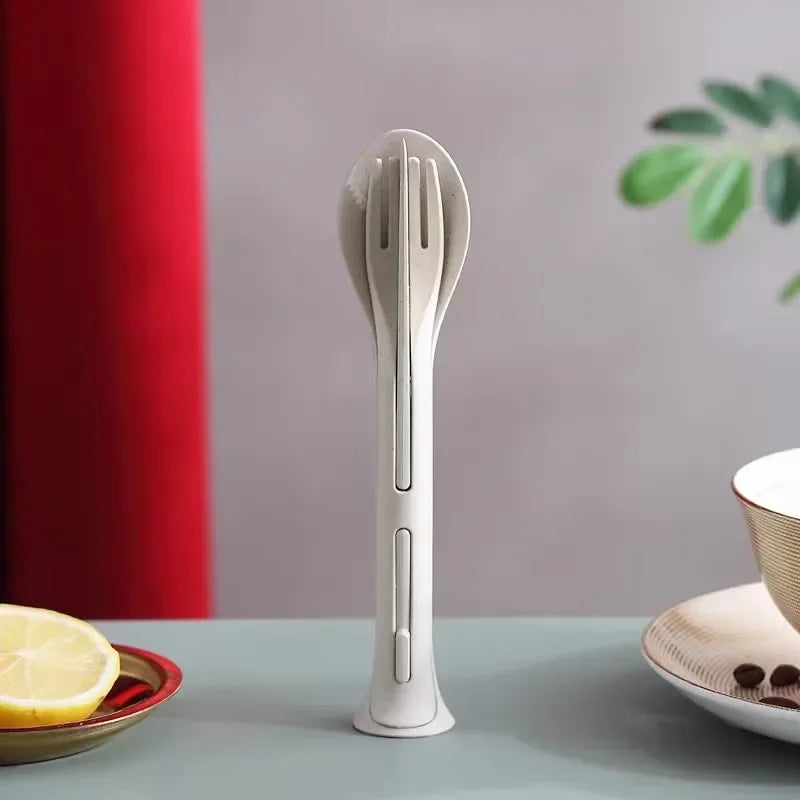 Detachable 3-in-1 Wheat Straw Tableware Reusable Spoon Fork Knife Portable Cutlery Set For Camping Picnic Travel Outdoor - Macgyverzoutpost