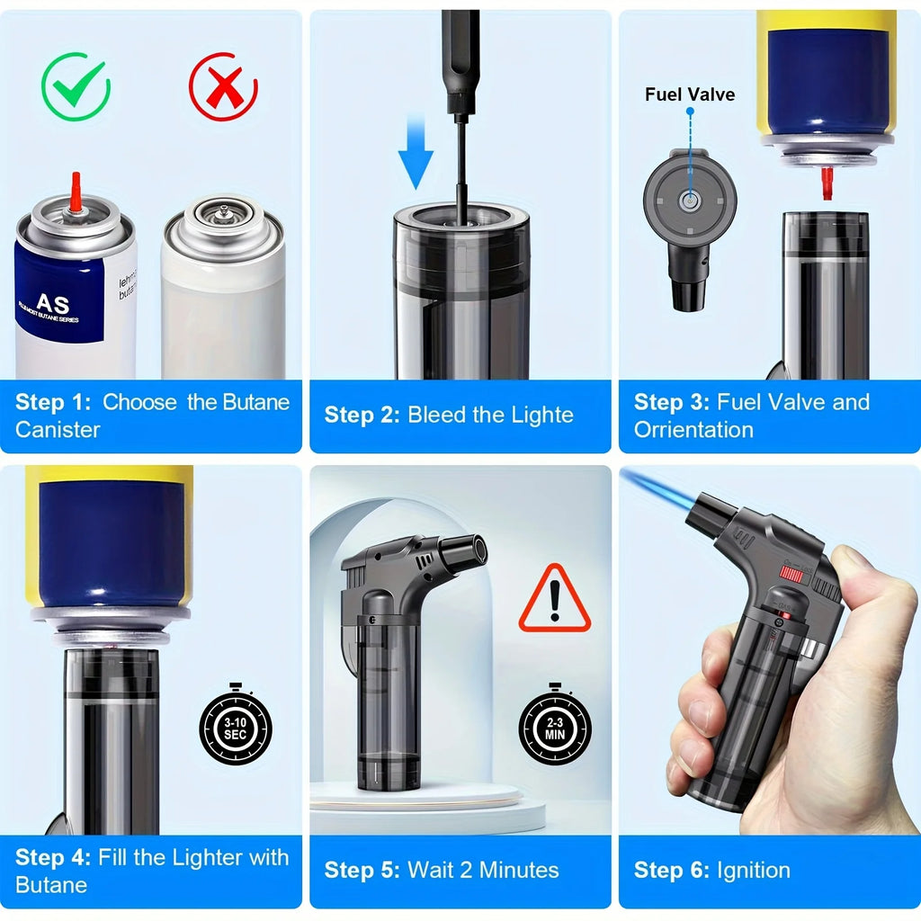 4PCS Butane Torch Lighter Portable Windproof Jet Flame Lighter for Outdoor Camping Barbecue Fireplace Candles Cooking