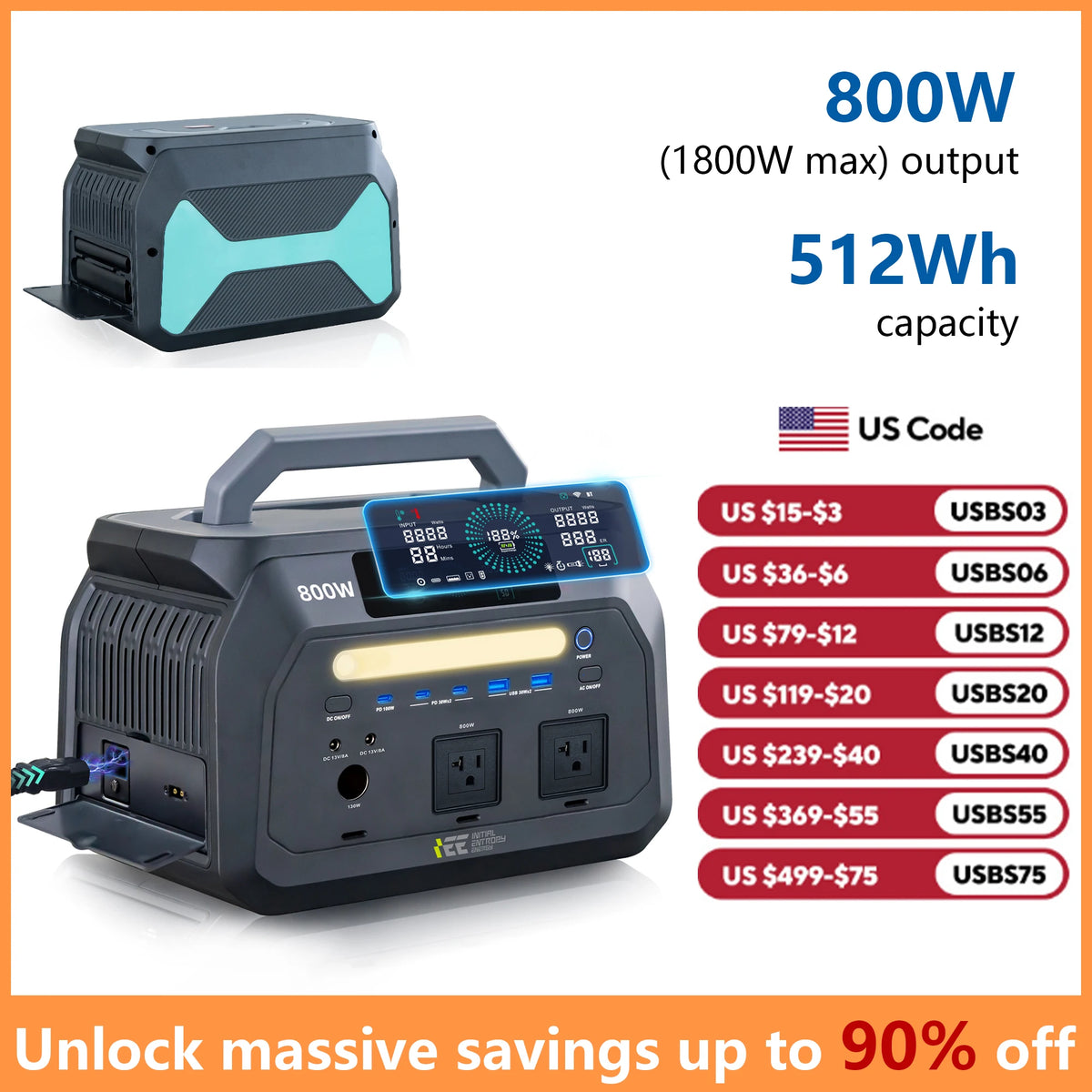 IEE 800W Portable Power Station, 512Wh LiFePO4 Generator, 1600W Peak Solar Generators, 800 Wat Power Source, 2x800W AC Outlets Lightweight & Quiet Solar Generator for Camping, Home Emergency, RV & Outdoor Travel - Macgyverzoutpost