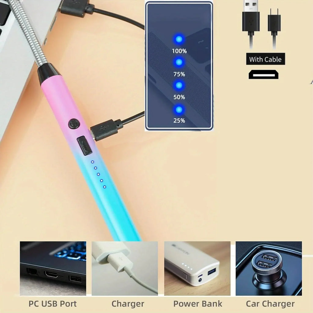 3PCS/Set USB Rechargeable Electric Lighter LED Display 360 Degree Rotation Windproof Lighters for Smokers Kitchen BBQ Candle Use