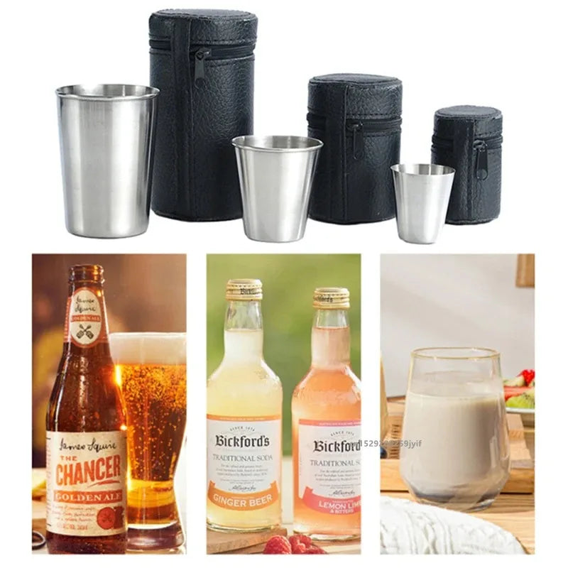 4Pcs/Set Outdoor Stainless Steel Water Cups With Case Hiking Camping Picnic Portable Travel Drinkware