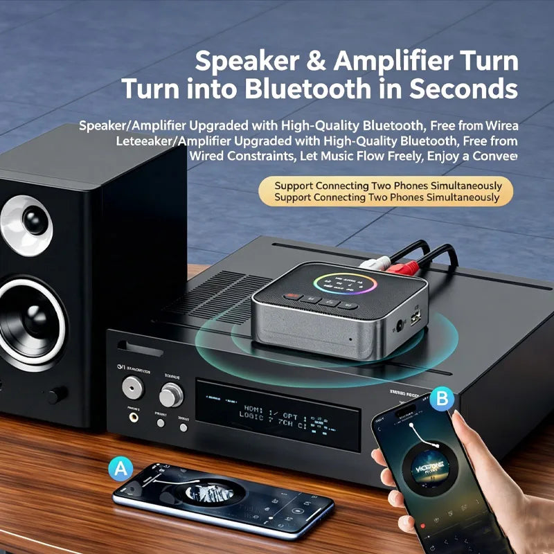 Bluetooth 6.0 Transmitter Receiver FM Modulator Transmitter 3.5MM AUX RCA Stereo Music LED Display Wireless Adapter With Mic