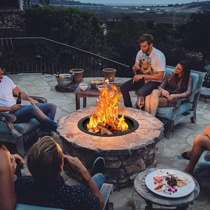 Outdoor Carbon Steel Fire Pit Ring, 48-60" Diameter, Heavy Duty Round Edge for Garden Fire and Large Events, Firewood Mounting Kit