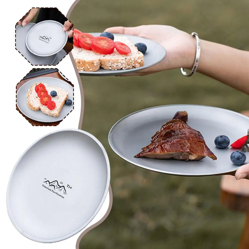 Camping Ultra Lightweight Titanium Camping Plate | Stackable Outdoor Dining Tableware | For Backpacking Hiking Picnic Barbecue - Macgyverzoutpost