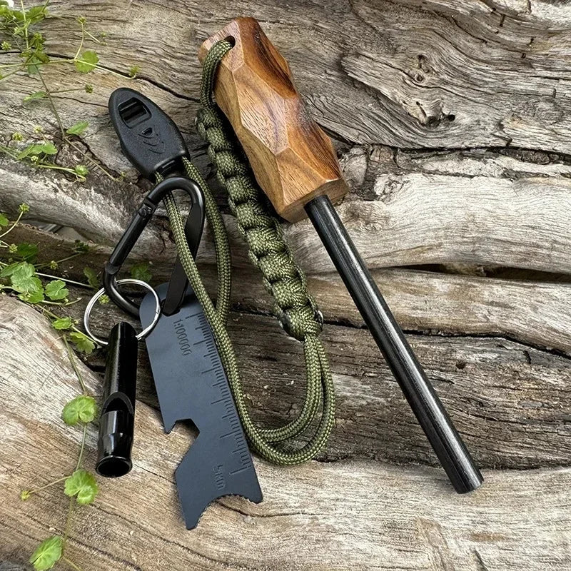 New Outdoor Fire Starting Magnesium Rods Stone Fire Starter Survival Belt with Leather Rope Strong Scraper for Camping Hiking