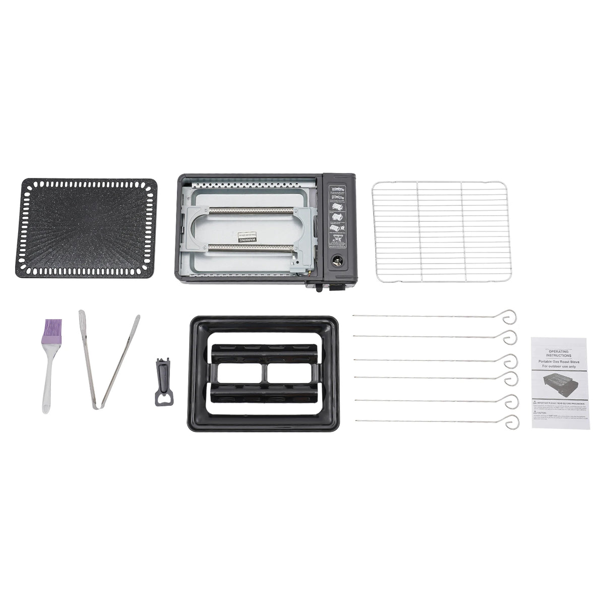 Portable Dual Fuel Gas Grill Stove Piezo Ignition Overpressure Protection 3.2kg Outdoor Camping BBQ Grill with Full Accessories