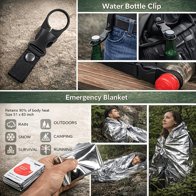 142-Piece Emergency Survival Kit with MOLLE Pocket Essential Gear for Camping Hunting Gardening Outdoor Adventure Creative Gift