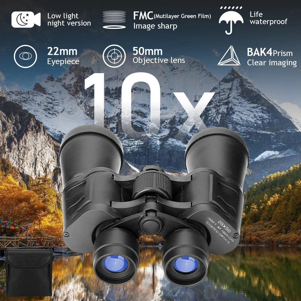 20X50 HD Binoculars BAK4 Prism FMC Green Film Low Light Night Vision Waterproof Portable Telescope with Tripod Interface for Bird Watching Hunting Stargazing Travel - Macgyverzoutpost