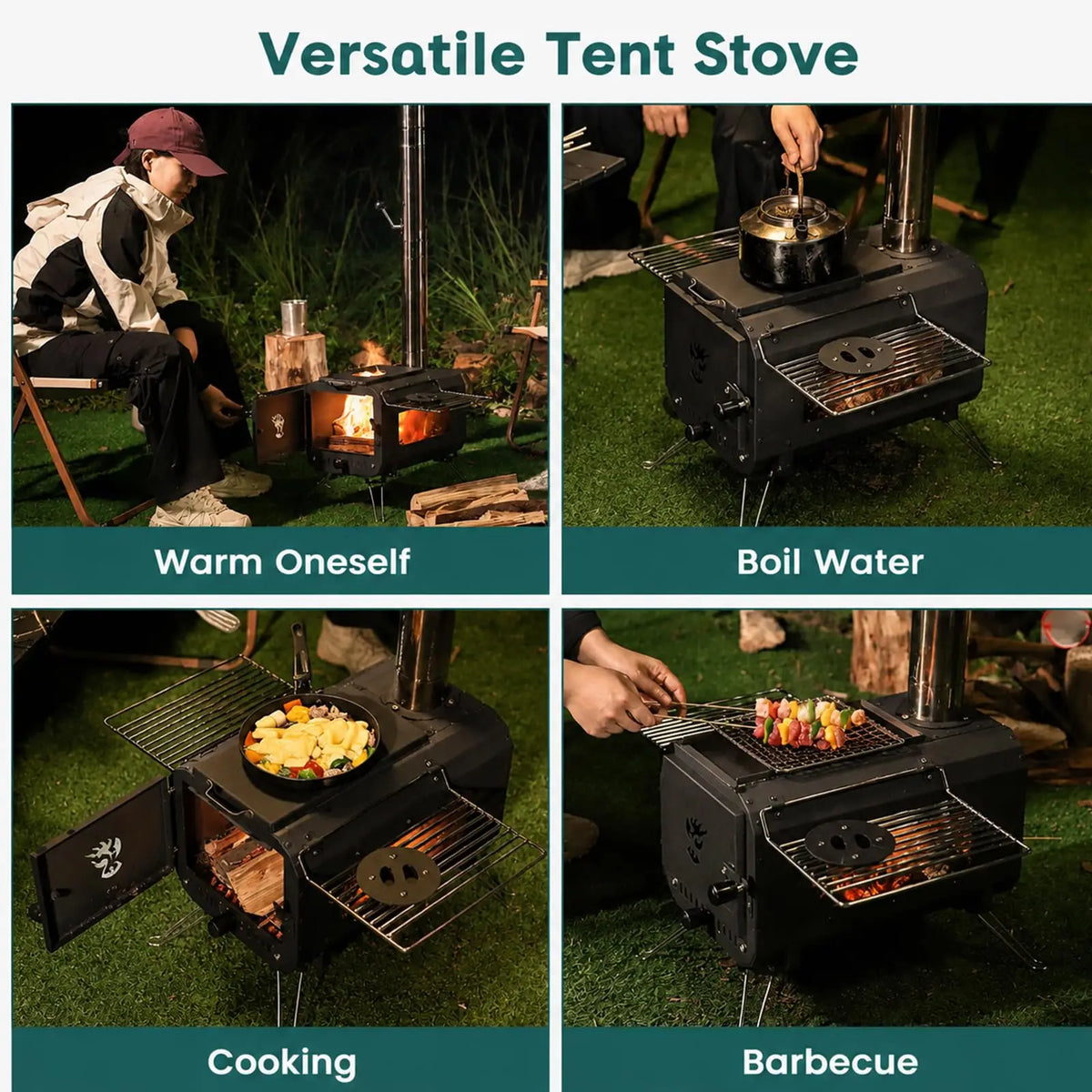 Large Hot Tent Stove with Wide Base, Portable Wood Burning Camping Stove
