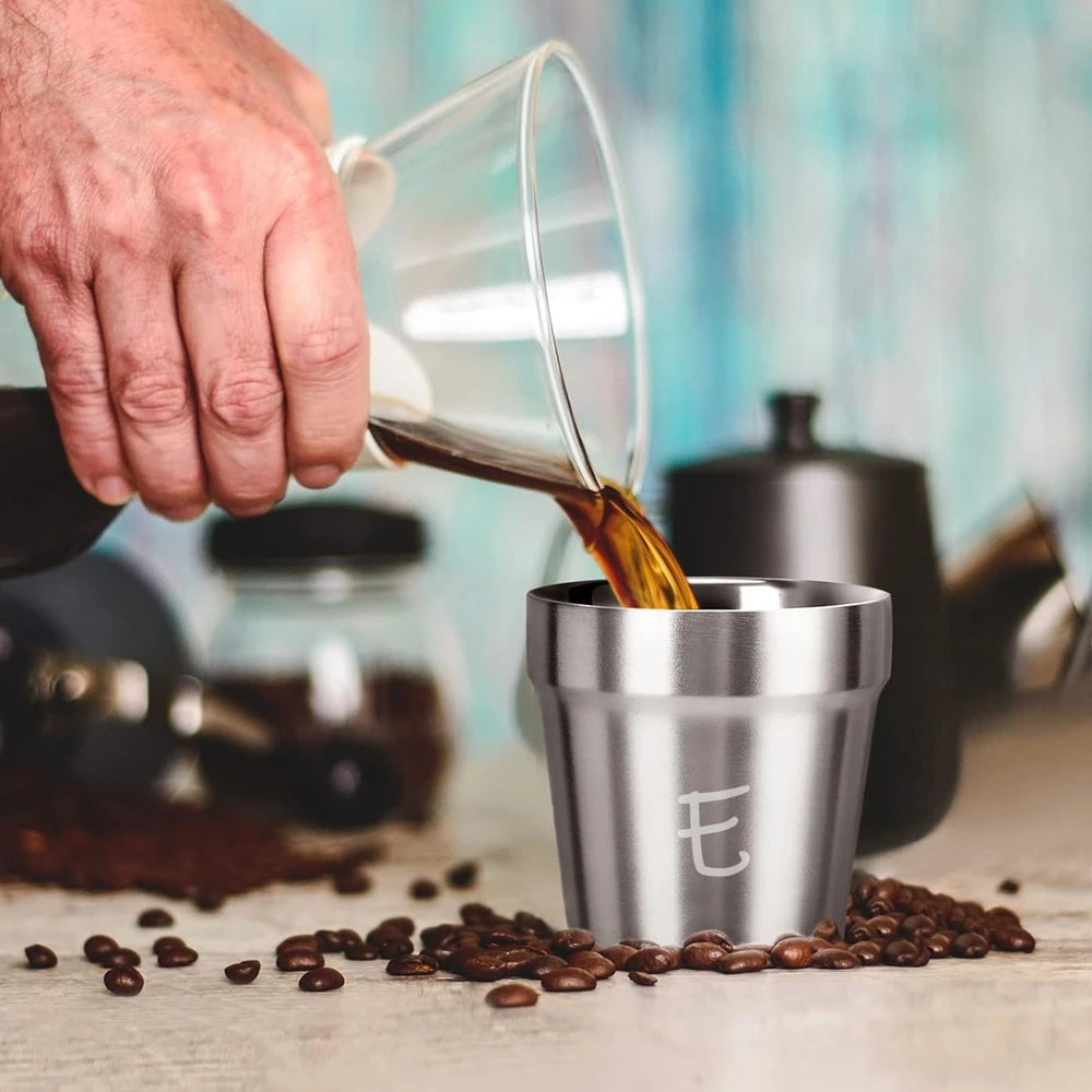 4 Pack Stainless Steel Cups 6 oz Double Wall Metal Glasses Reusable Water Cup Camping Mugs for Home Outdoor Mug