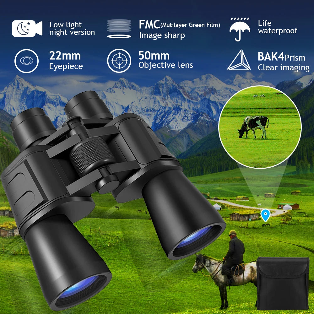20X50 HD Binoculars BAK4 Prism FMC Green Film Low Light Night Vision Waterproof Portable Telescope with Tripod Interface for Bird Watching Hunting Stargazing Travel - Macgyverzoutpost