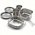 6Pcs Backpacking Camping Cookware Mini Picnic Camping Cooking Mess Kit, Stainless Steel Pots Pan Plates Set for Hiking, Backpacking, Bushcraft and Picnic, Camping, Included Carry Bag