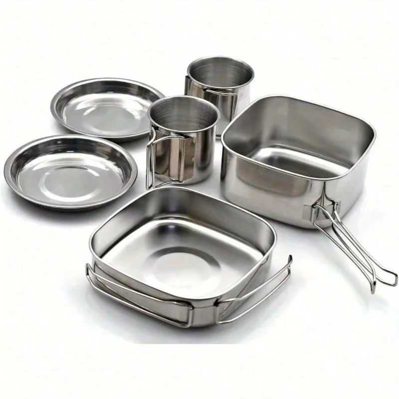 6Pcs Backpacking Camping Cookware Mini Picnic Camping Cooking Mess Kit, Stainless Steel Pots Pan Plates Set for Hiking, Backpacking, Bushcraft and Picnic, Camping, Included Carry Bag