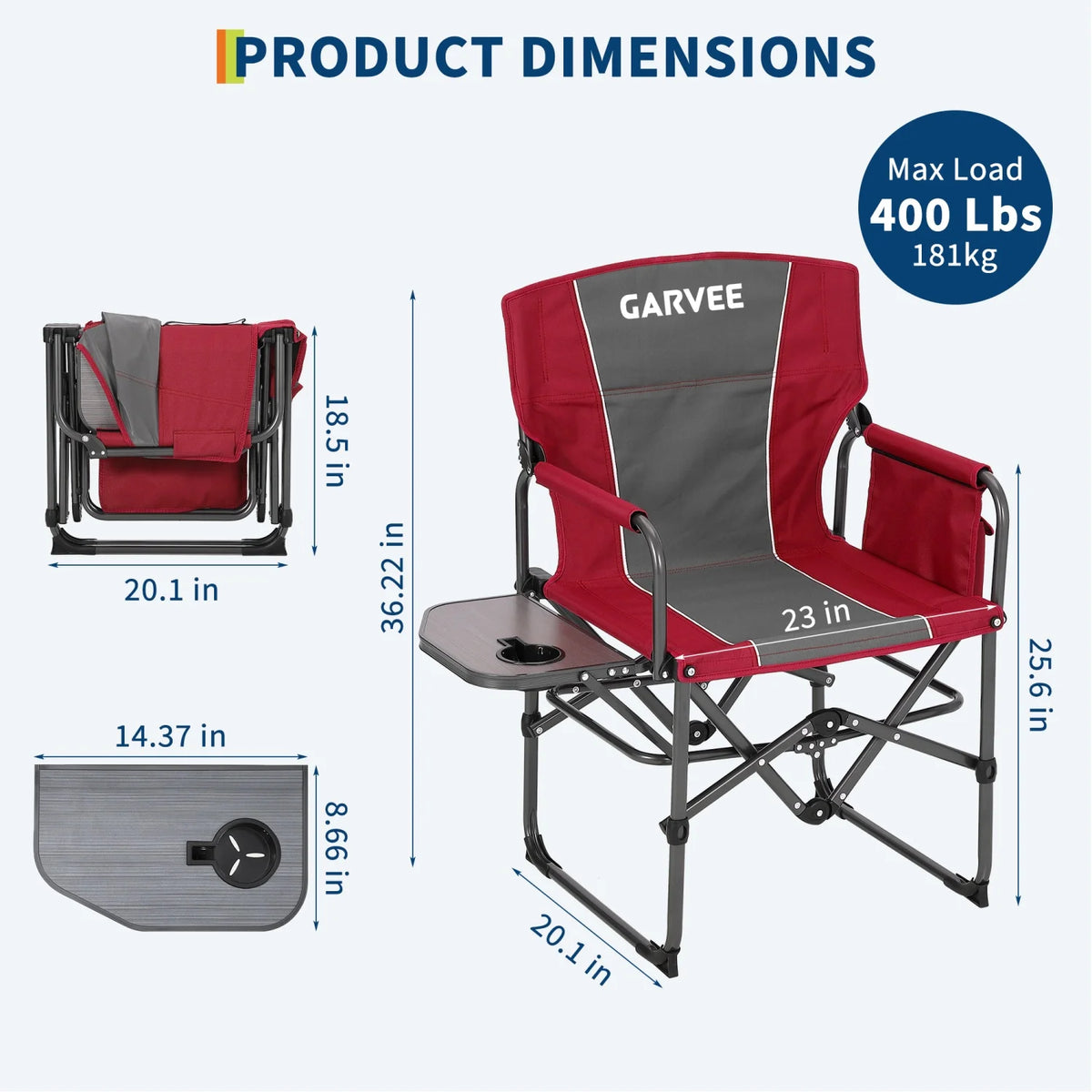 1 Pack / 2 Pack Oversized Heavy Duty Folding Directors Chair for Adults, 400 Lbs Capacity Portable Camping Chair with Side Table, Cup Holder & Side Pocket,