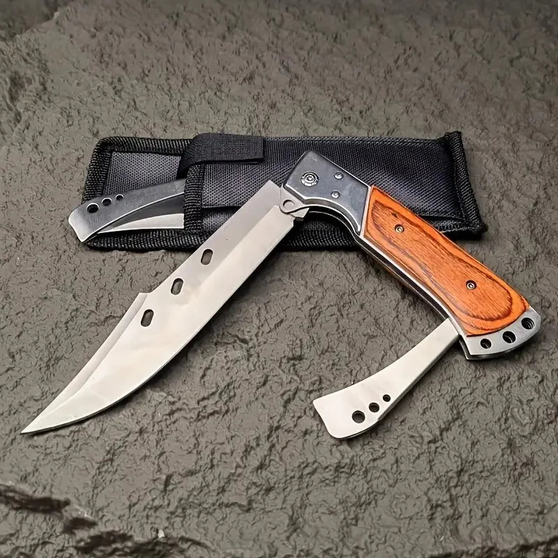 Outdoor Folding Knife, Tri-fold Knife with Nylon Sheath, Suitable for Outdoor Camping, Wilderness Exploration