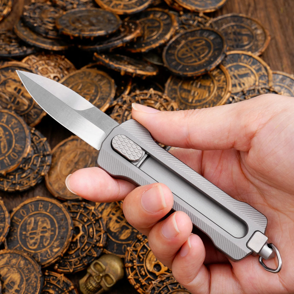Titanium Alloy EDC Pocket Knife, D2 Steel Fixed Blade, With Window Breaker, for Outdoor Camping Hunting Hiking, Small Cutting Tool