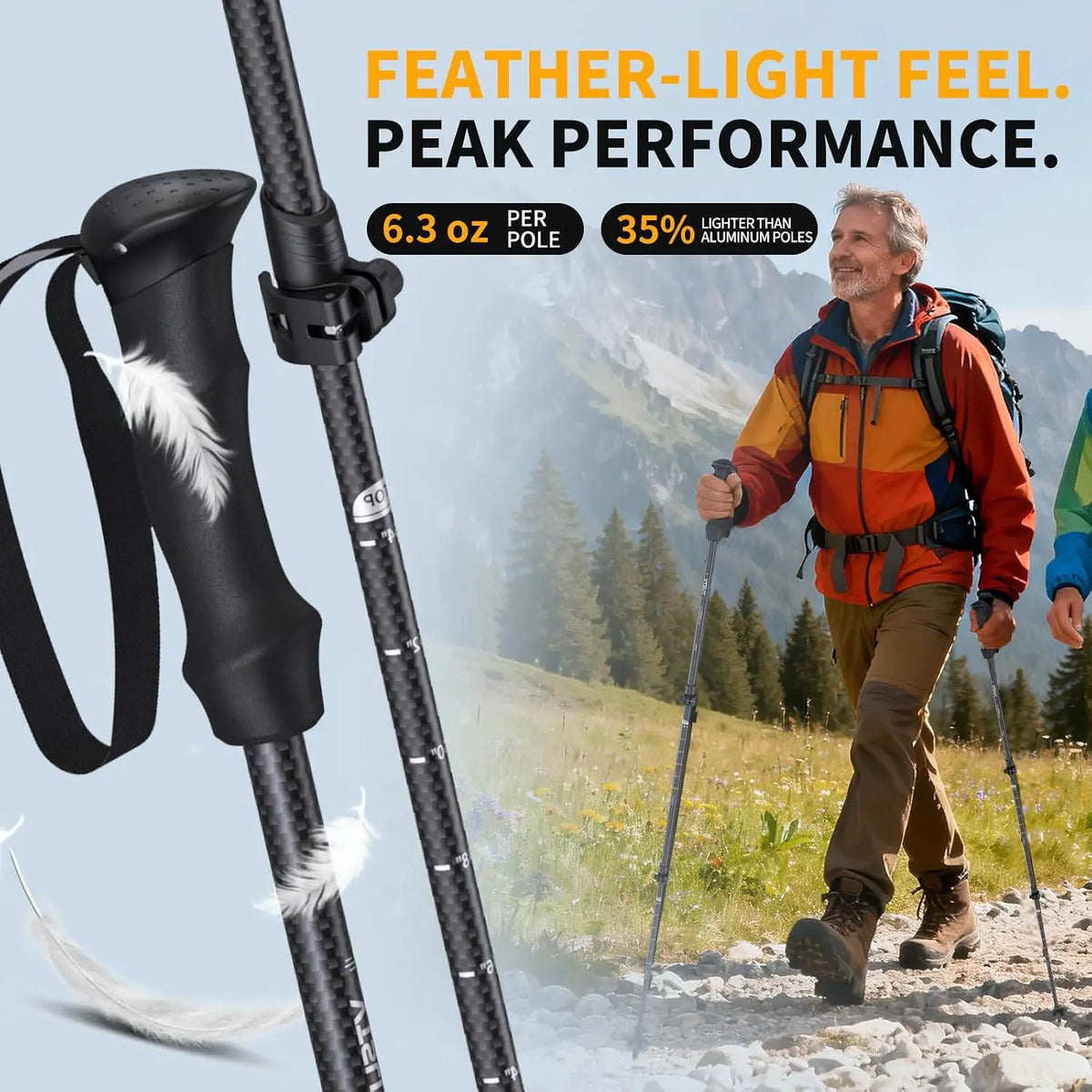 3K Carbon Fiber Trekking Poles Collapsible Lightweight Hiking Poles Walking Sticks With EVA Grip Support Rods For Outdoor Camping Backpacking Mountain Travel Black 1 Pair - Macgyverzoutpost